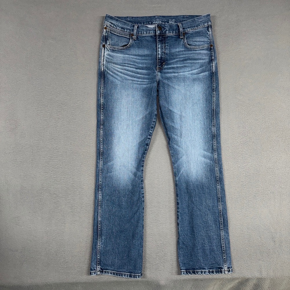 Wrangler Retro Jeans Mens 36x32 Blue Slim Boot Stretch Denim Worn Wash Cowboy